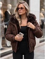 Dámská zimní prošívaná bunda s kožešinou, hnědá, FashionStreet TY6006 Dámská zimní prošívaná bunda s kožešinou, hnědá, FashionStreet TY6006