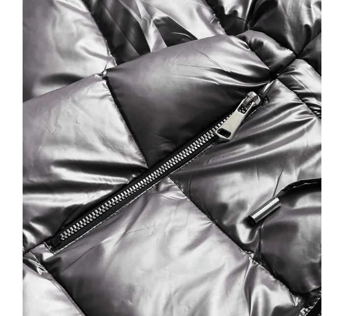 Šedá oboustranná dámská metalická bunda (b8070-70) Šedá oboustranná dámská metalická bunda (b8070-70)