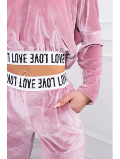 Velurová souprava s kapucí pudrově růžová