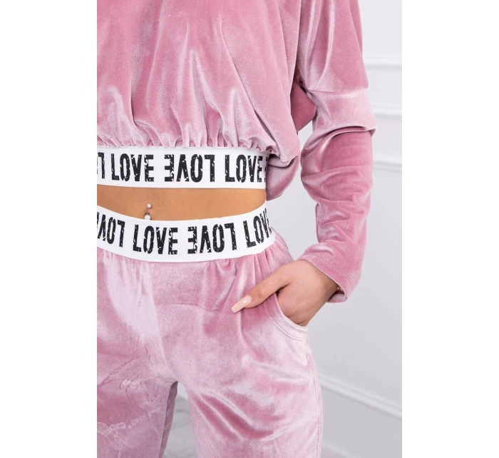 Velurová souprava s kapucí pudrově růžová Velurová souprava s kapucí pudrově růžová