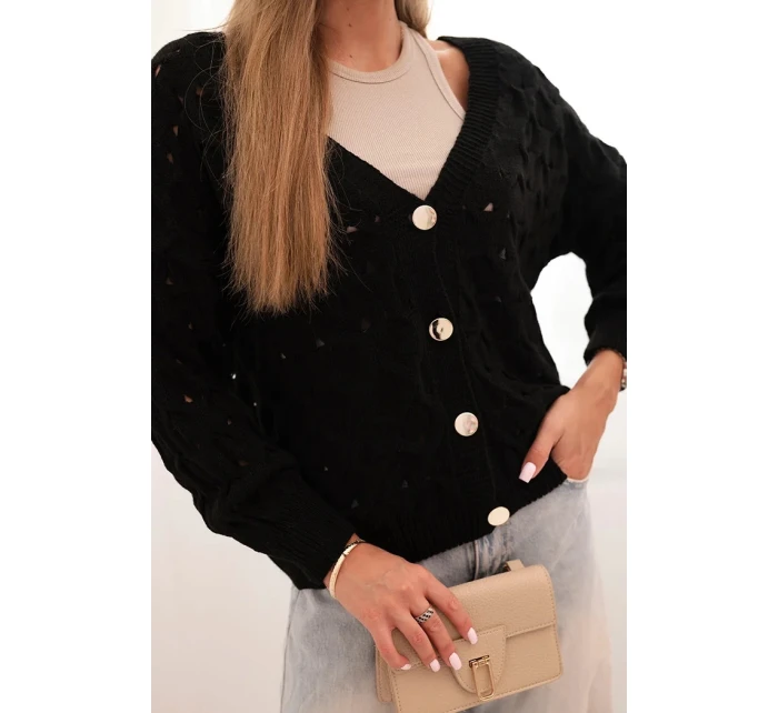 Dámský svetr s výstřihem do V a zlatými knoflíky černý