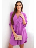 Šaty se zapínáním na knoflíky a zavazováním v pase fialka