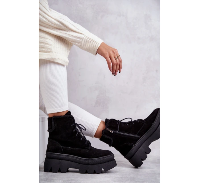 Semišové teplé šněrovací boty Černe model 21598766 - Boto