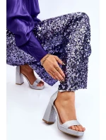 Lesklé Sandály Na Mohutném Podpatku Stříbrné Calmi Lesklé Sandály Na Mohutném Podpatku Stříbrné Calmi