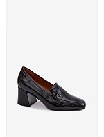 Kožené Lakované Dámské Lodičky na Podpatku model 22100046 Černé - VINCEZA