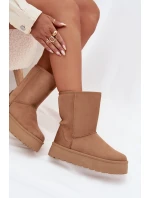 Dámské zateplené sněhule Abrams s kožíškem – camel Dámské zateplené sněhule Abrams s kožíškem – camel