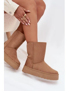 Dámské zateplené sněhule Abrams s kožíškem – camel