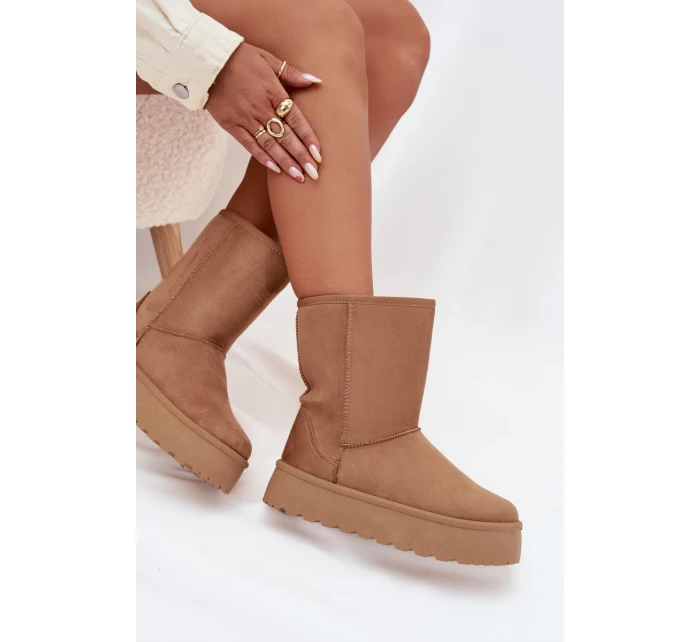 Dámské zateplené sněhule Abrams s kožíškem – camel Dámské zateplené sněhule Abrams s kožíškem – camel