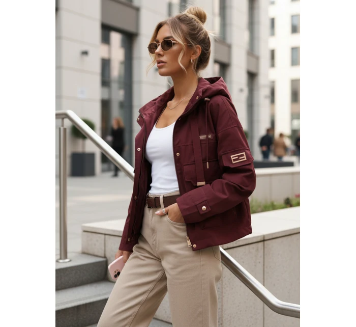 Kurtka przejściowa damska z kapturem i bordowa model 22035956 - FashionStreet