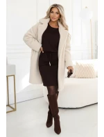 Sportovní midi šaty s kapsami a zavazováním v pase  hnědé model 21479053 - numoco