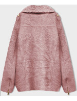 Bledě růžová krátká vlněná bunda typu "alpaka" (553)