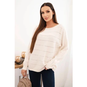 Dámský viskózový svetr s krajkovým vzorem a dlouhým rukávem béžový Dámský viskózový svetr s krajkovým vzorem a dlouhým rukávem béžový