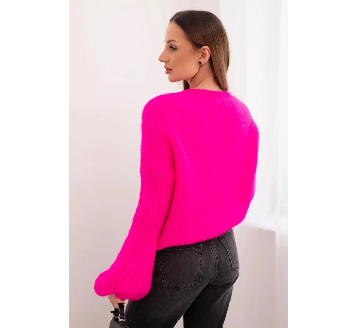 Svetr dámský z mohairu s bufáčovými rukávy malinová