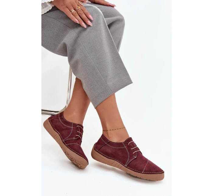 Kožené dámské polobotky s prošíváním model 21710433 bordó - Artiker Kožené dámské polobotky s prošíváním model 21710433 bordó - Artiker