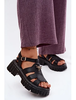 Kožené dámské sandály na platformě s  Černé model 22126021 - VINCEZA