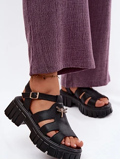 Kožené dámské sandály na platformě s  Černé model 22126021 - VINCEZA