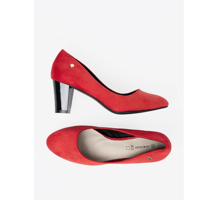 Jedinečné  lodičky červené dámské na širokém podpatku