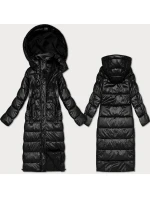 Černá dlouhá prošívaná bunda pro přechodné období s kapucí (T3-2629#-1)