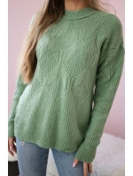 Svetr model 18970337 přes hlavu s módní vazbou tmavá máta - K-Fashion Svetr model 18970337 přes hlavu s módní vazbou tmavá máta - K-Fashion