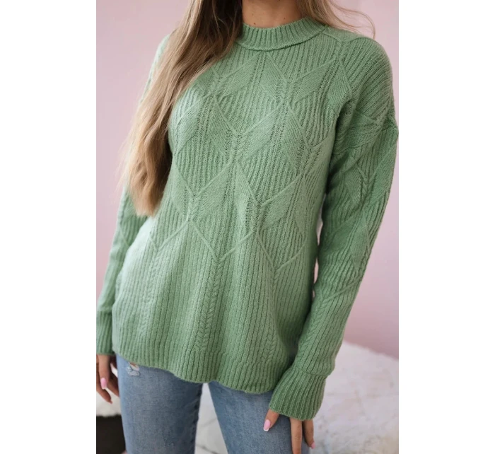 Svetr model 18970337 přes hlavu s módní vazbou tmavá máta - K-Fashion Svetr model 18970337 přes hlavu s módní vazbou tmavá máta - K-Fashion