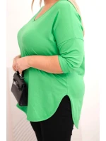 Dámská bavlněná blůza Plus Size s výstřihem do V a ohrnutým rukávem světle zelená Dámská bavlněná blůza Plus Size s výstřihem do V a ohrnutým rukávem světle zelená