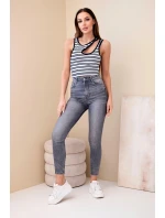 Dámský pruhovaný žebrovaný top bez rukávů s výstřihem tmavě modrá Dámský pruhovaný žebrovaný top bez rukávů s výstřihem tmavě modrá