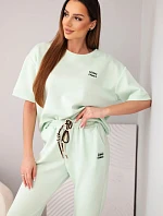 Dámský viskózový máslový komplet s krátkým rukávem a kalhotami s ohrnovanou nohavicí mentolový