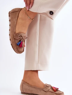 Semišové Mokasíny S Mašlí A Tmavě béžová model 21623165 - Boto