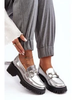 Dámské kožené polobotky na masivním podpatku stříbrné Lemmitty Dámské kožené polobotky na masivním podpatku stříbrné Lemmitty