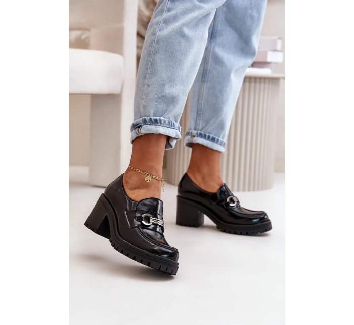 Zazoo 20175 Lakované Polobotky Dámské Na Podpatku Přírodní Kůže Černé