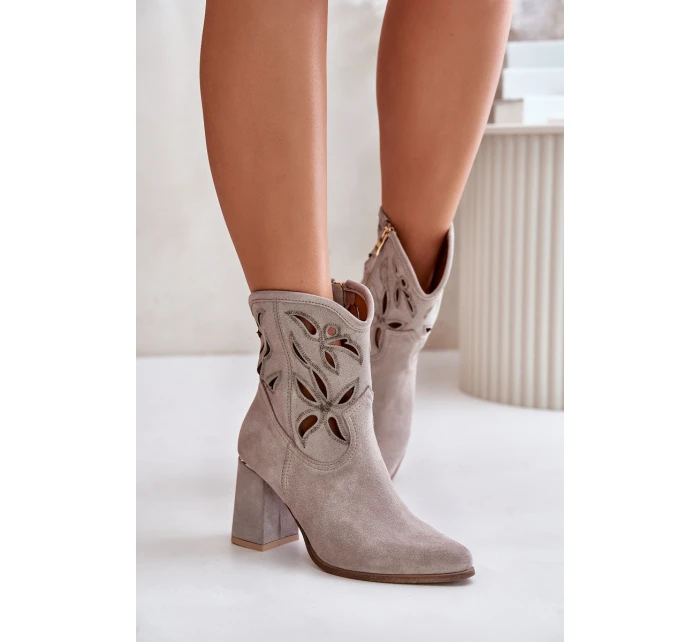 Semišové Prodyšné Botky Na Podpatku Kávové Lewski 3629