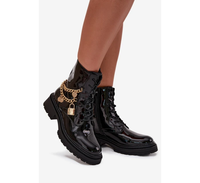 Lakované Botky Worker Se Zlatým Zateplené Černé model 21706803 - Boto Lakované Botky Worker Se Zlatým Zateplené Černé model 21706803 - Boto
