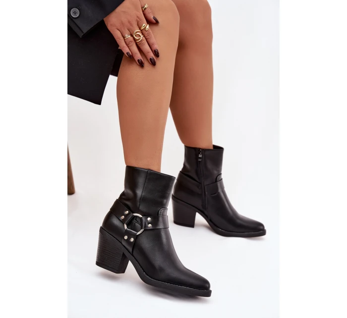 Zateplené dámské kotníkové boty na podpatku s ozdobným černé model 21758914 - Boto Zateplené dámské kotníkové boty na podpatku s ozdobným černé model 21758914 - Boto