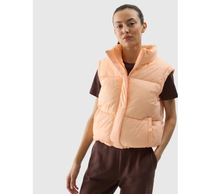 Dámská péřová vesta s výplní ze model 20437808 peří oranžová - 4F Dámská péřová vesta s výplní ze model 20437808 peří oranžová - 4F