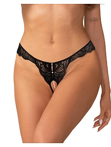 Dámská tanga Trinise Crotchless Thong černé - Obsessive