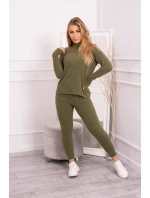 Dvoudílný svetrový set z alpaky v barvě khaki