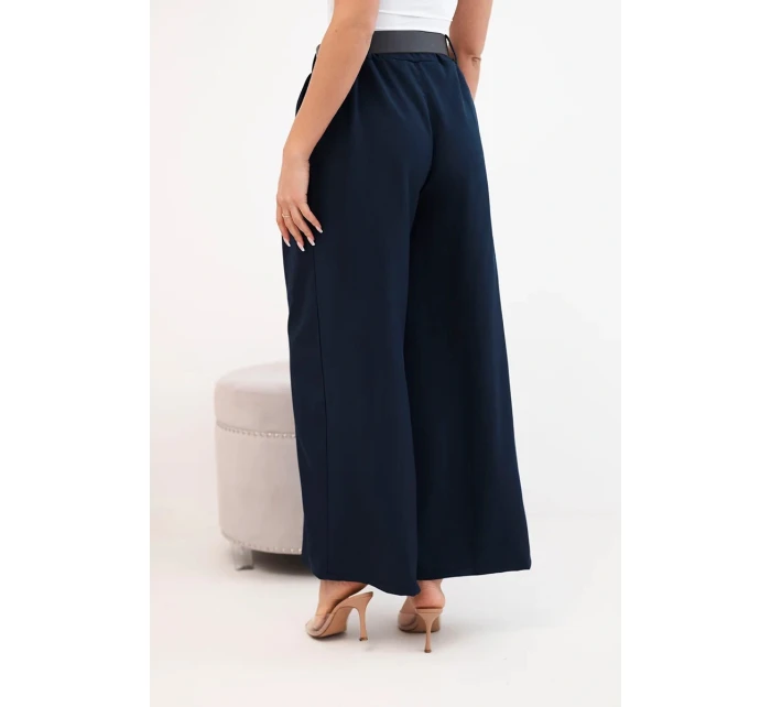Dámské kalhoty s širokými nohavicemi a páskem model 21893629 - K-Fashion Dámské kalhoty s širokými nohavicemi a páskem model 21893629 - K-Fashion