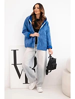 Dámská jarní prošívaná bunda s kapucí a zipem tmavě džínová