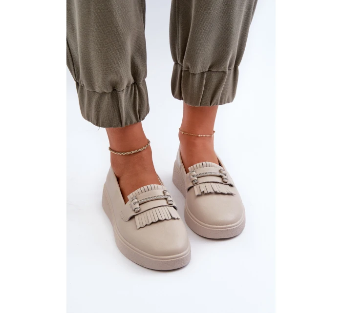 Lehké Dámské Mokasíny Kožené Na Platformě Beige model 21655865 - S.Barski