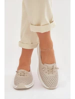 Kožené Ažurové Dámské Polobotky model 22013917 Béžové - S.Barski Kožené Ažurové Dámské Polobotky model 22013917 Béžové - S.Barski