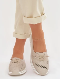 Kožené Ažurové Dámské Polobotky model 22013917 Béžové - S.Barski