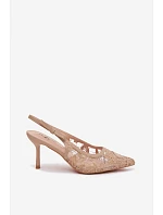 Dámské sandály na podpatku s krajkou tmavě béžové Pelivelle Dámské sandály na podpatku s krajkou tmavě béžové Pelivelle