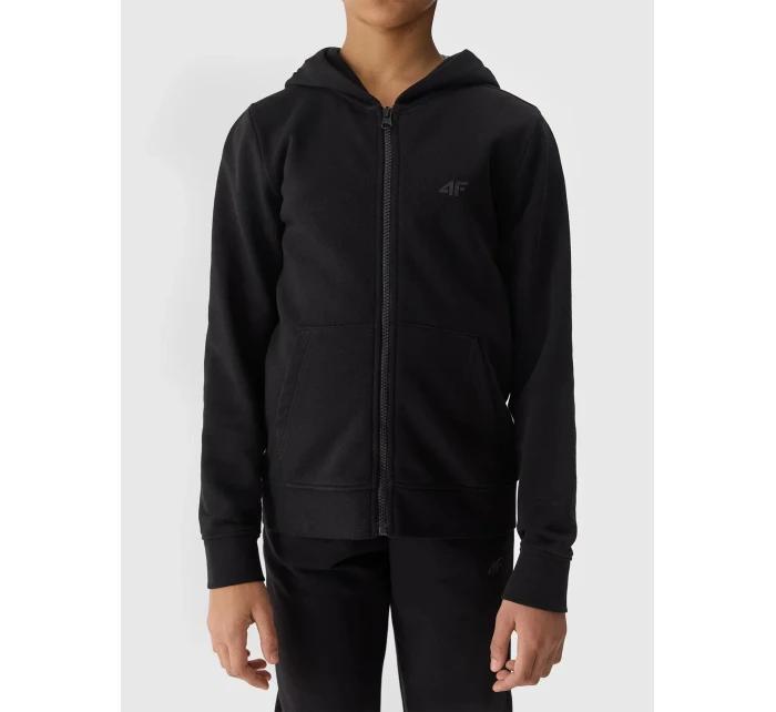 Dívčí tepláková rozepínací mikina s kapucí 4F - černá Dívčí tepláková rozepínací mikina s kapucí 4F - černá