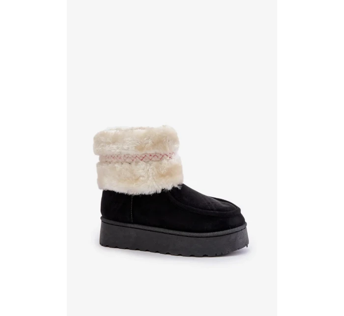 Dámské sněhule Deepanti na platformě s kožíškem a vzorem – černé