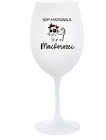 SOM MAČKONALÁ. MAČKOROŽEC - biely pohár na víno 350 ml