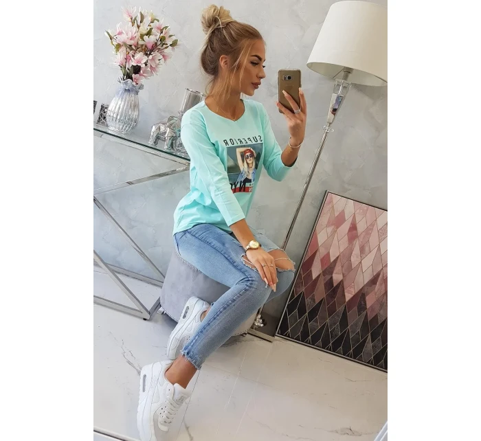 Halenka s potiskem Superior v mátové barvě