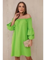 Španělské šaty s volánky na rukávu jasně zelená