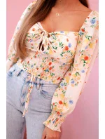 Dámská španělská halenka s květinovým vzorem, dlouhý rukáv béžový