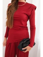 Dámská souprava z bavlny s blůzou a kalhotami s širokým nohavicí bordový