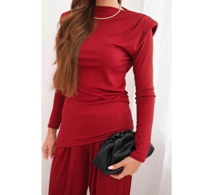 Dámská souprava z bavlny s blůzou a kalhotami s širokým nohavicí bordový